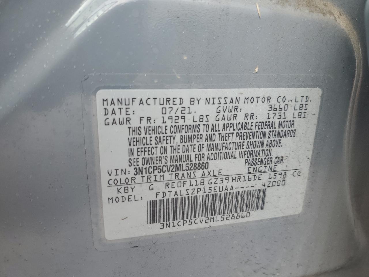 2021 Nissan Kicks VIN 3N1CP5CV2ML528860 Copart auction photo, front end damage thumbnail 13