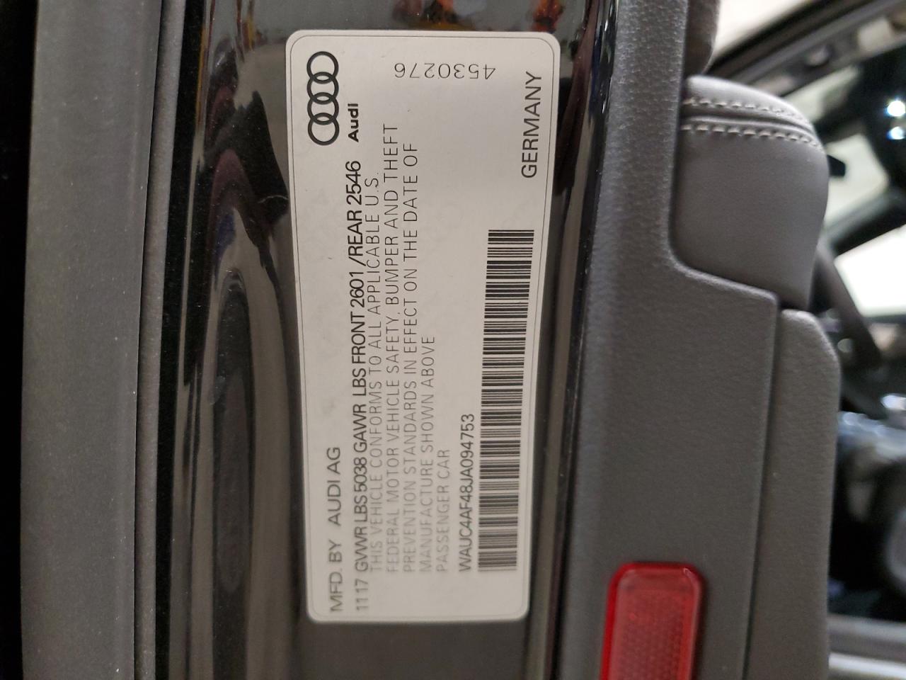 2018 Audi RS4 VIN WAUC4AF48JA094753 Copart auction photo, front end / side damage thumbnail 12