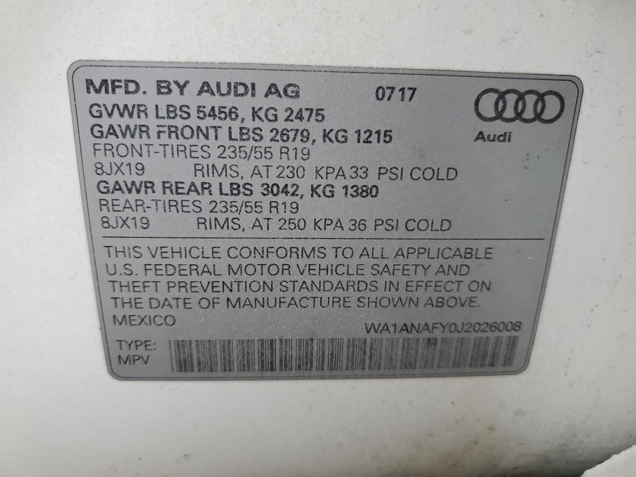2018 Audi Q5 VIN WA1ANAFY0J2026008 Copart auction photo, burn damage thumbnail 13