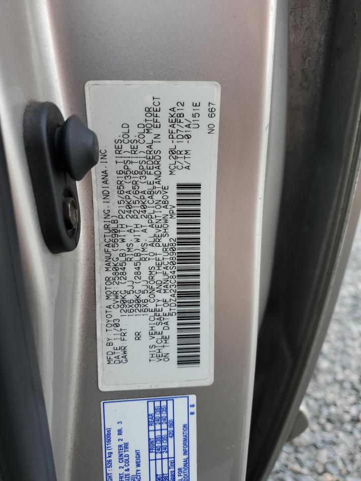 2004 Toyota Sienna VIN 5TDZA23C84S089082 Copart auction photo, front end / rear end damage thumbnail 15