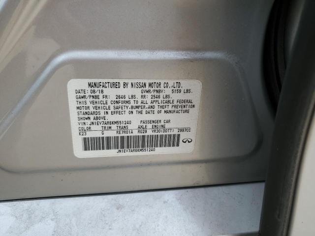 2019 Infiniti Q50 VIN JN1EV7AR6KM551240 Copart auction photo, vandalism / rear end damage thumbnail 12