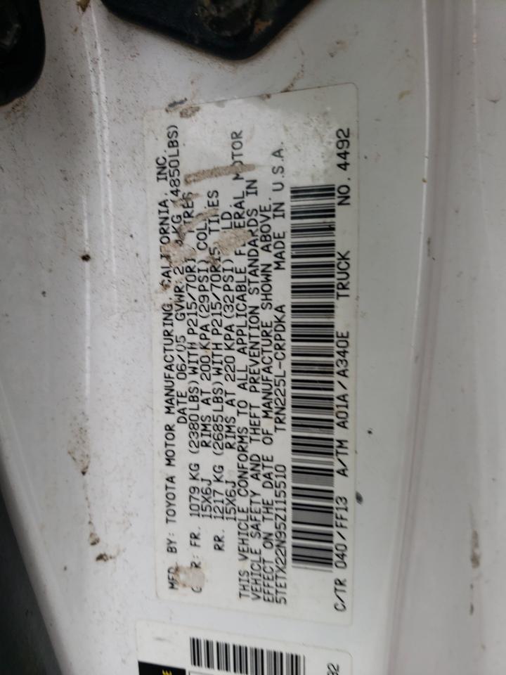 2005 Toyota Tacoma VIN 5TETX22N95Z115510 Copart auction photo, all over damage thumbnail 13