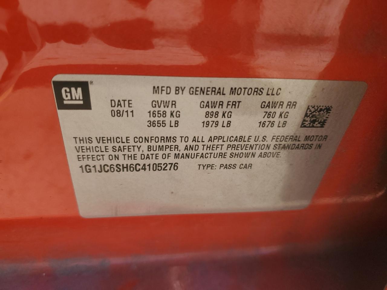 2012 Chevrolet Sonic VIN 1G1JC6SH6C4105276 Copart auction photo, side / minor dent/scratches damage thumbnail 12