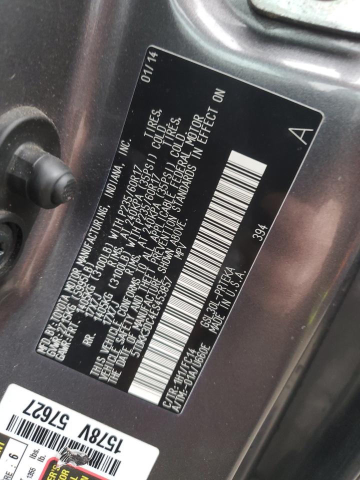2014 Toyota Sienna VIN 5TDKK3DC4ES453857 Copart auction photo, rear end damage thumbnail 13