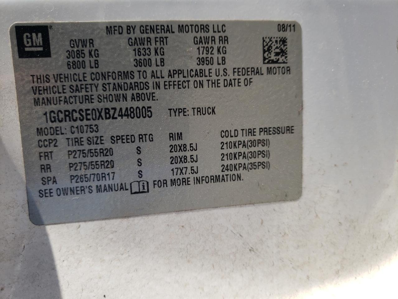 2011 Chevrolet Silverado VIN 1GCRCSE0XBZ448005 Copart auction photo, burn - engine damage thumbnail 13