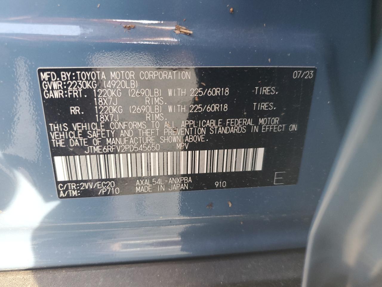 2023 Toyota RAV 4 VIN JTME6RFV2PD545650 Copart auction photo, unknown damage thumbnail 14