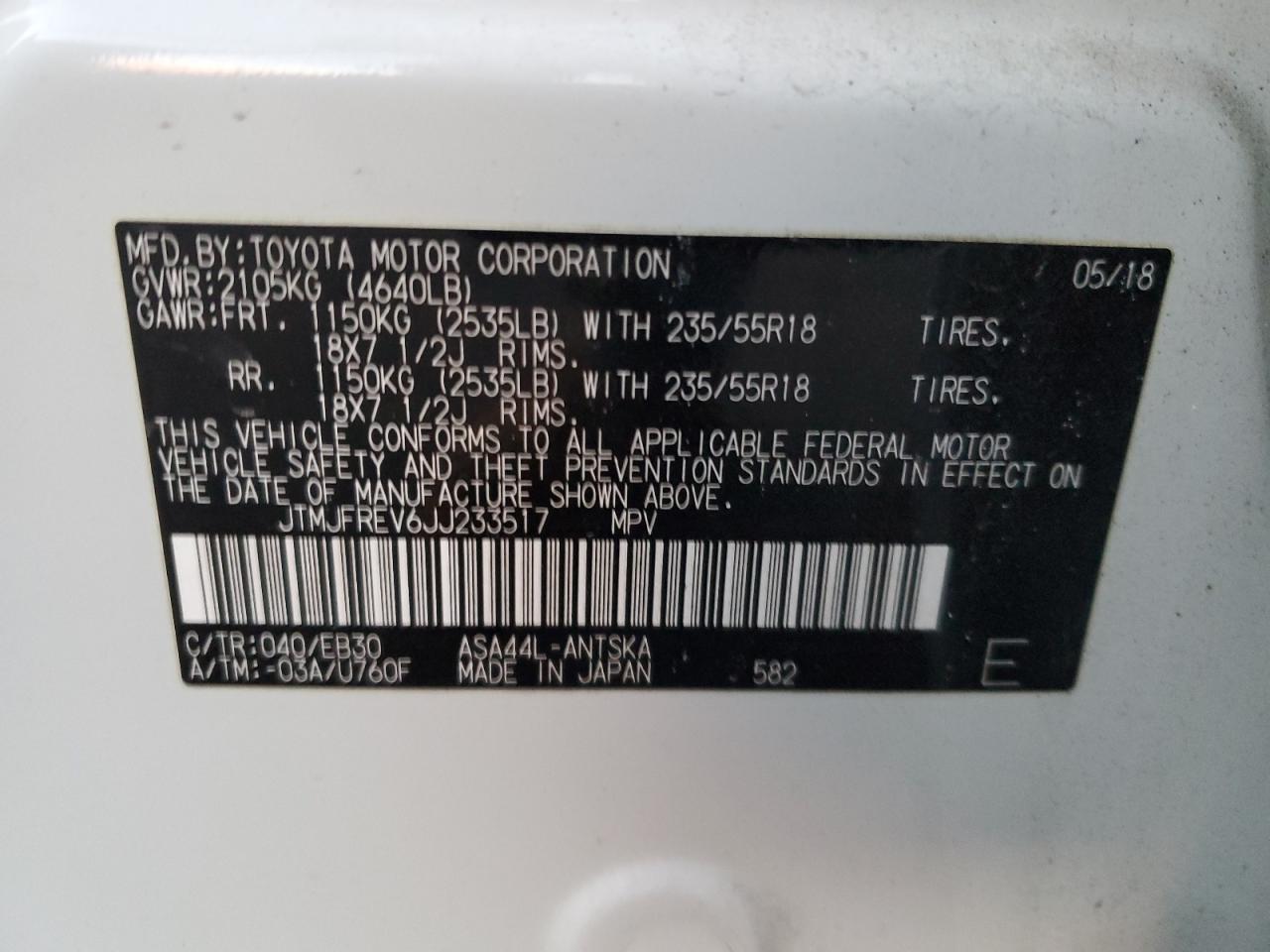 2018 Toyota RAV 4 VIN JTMJFREV6JJ233517 Copart auction photo, burn - engine / burn - interior damage thumbnail 13