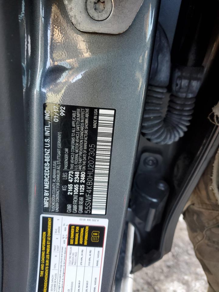 2017 Mercedes-Benz C-klasse VIN 55SWF4KB0HU207305 Copart auction photo, front end / side damage thumbnail 14