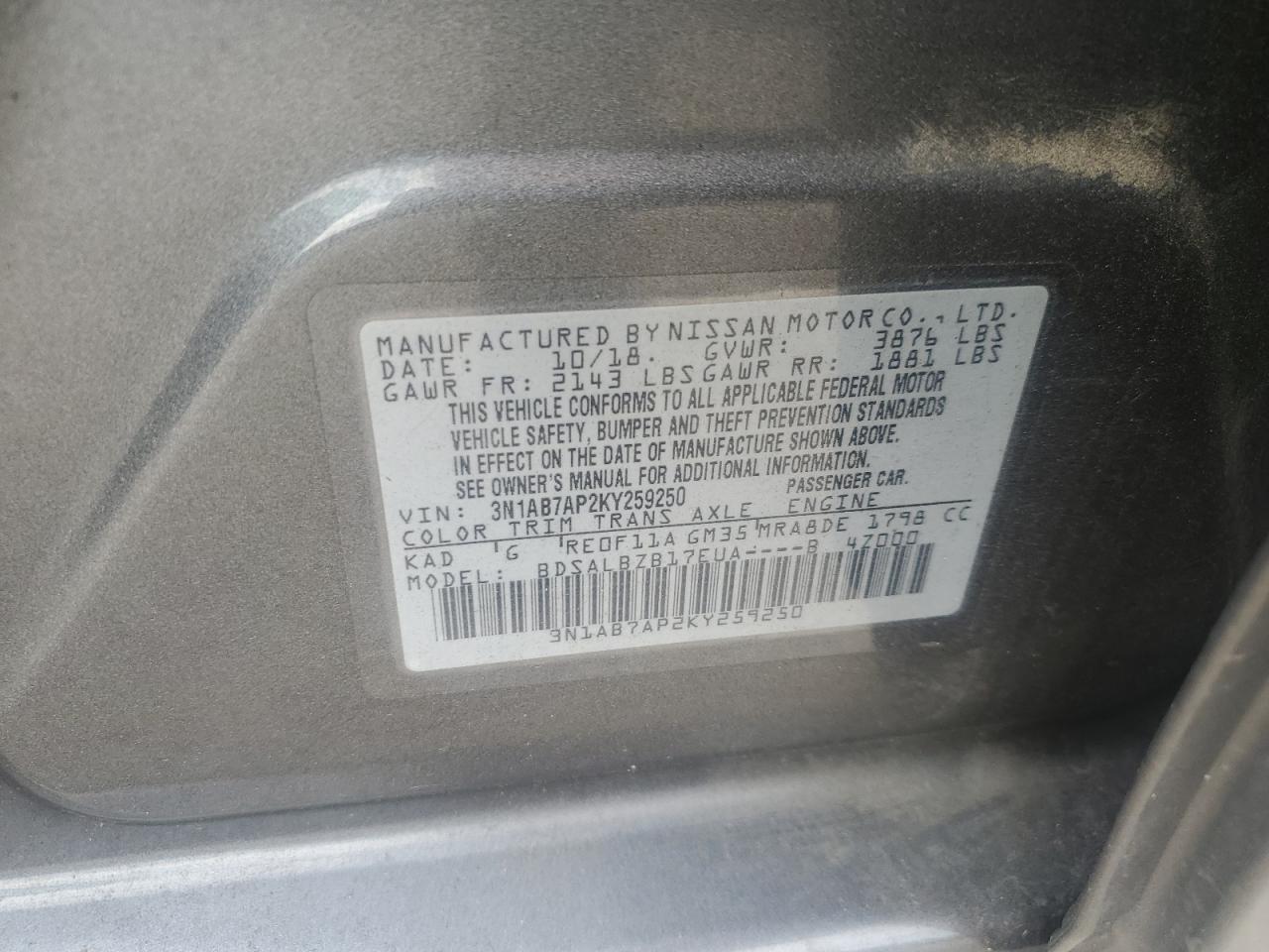 2019 Nissan Sentra VIN 3N1AB7AP2KY259250 Copart auction photo, front end damage thumbnail 13