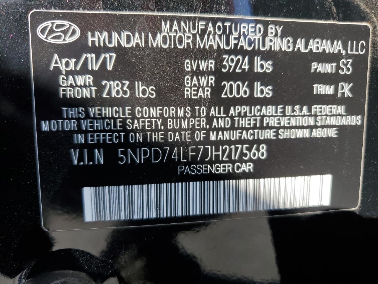 2018 Hyundai Elantra VIN 5NPD74LF7JH217568 Copart auction photo, front end damage thumbnail 12