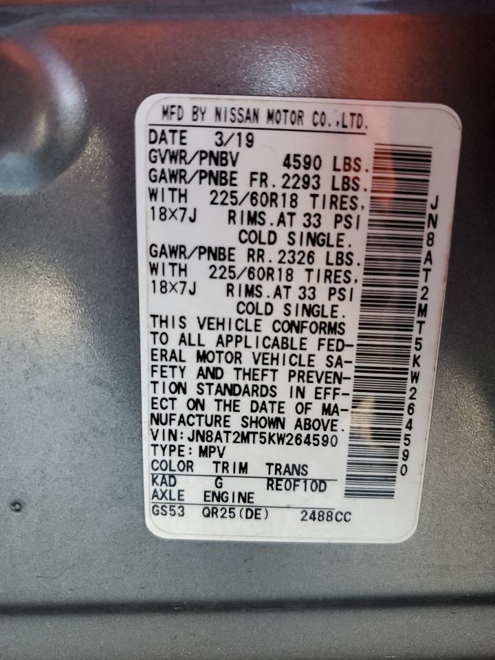 2019 Nissan Rogue VIN JN8AT2MT5KW264590 Copart auction photo, front end damage thumbnail 15