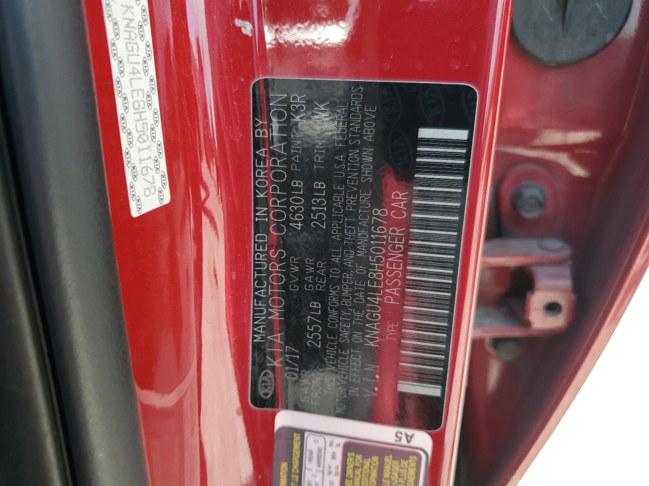 2017 KIA Optima VIN KNAGU4LE8H5011678 Copart auction photo, minor dent/scratches damage thumbnail 12