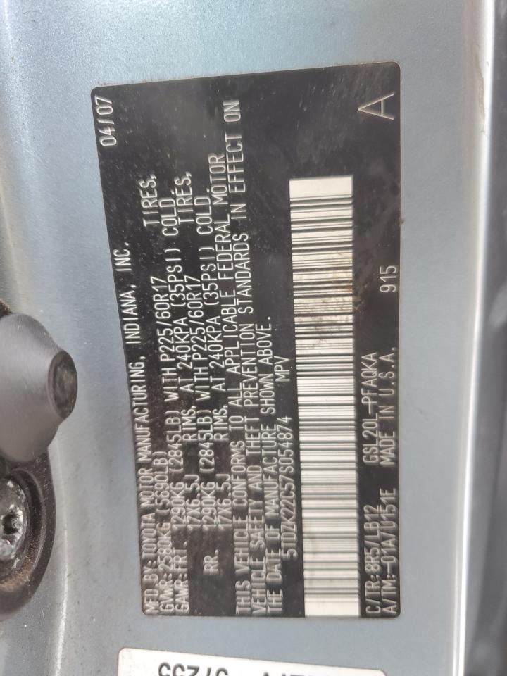 2007 Toyota Sienna VIN 5TDZK22C57S054874 Copart auction photo, mechanical / minor dent/scratches damage thumbnail 13