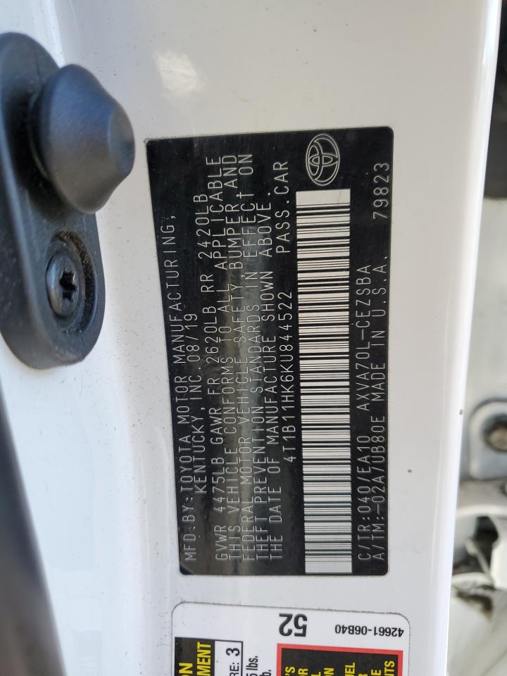 2019 Toyota Camry VIN 4T1B11HK6KU844522 Copart auction photo, front end / side damage thumbnail 12