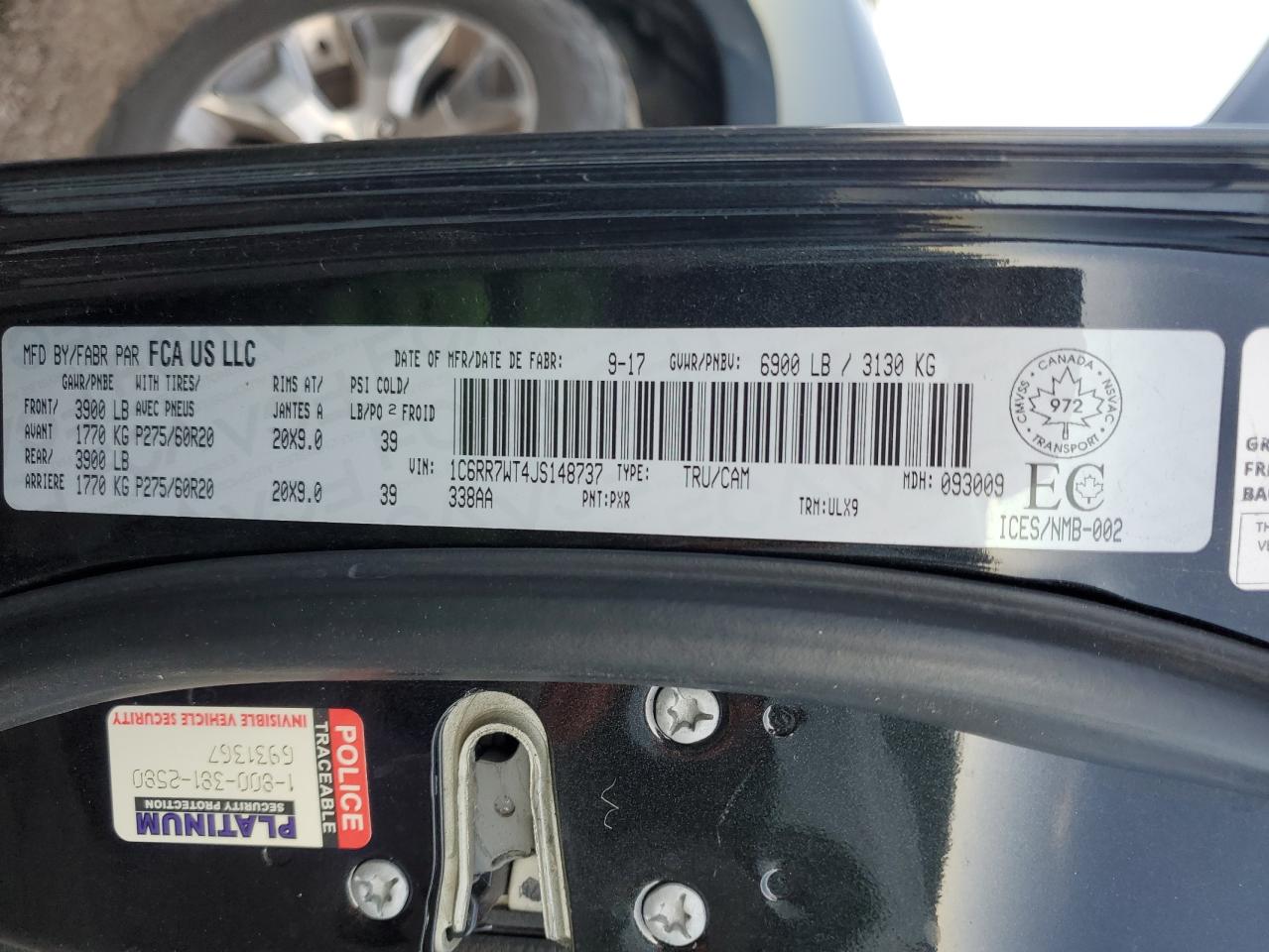 2018 RAM 1500 VIN 1C6RR7WT4JS148737 Copart auction photo, side / rear end damage thumbnail 14