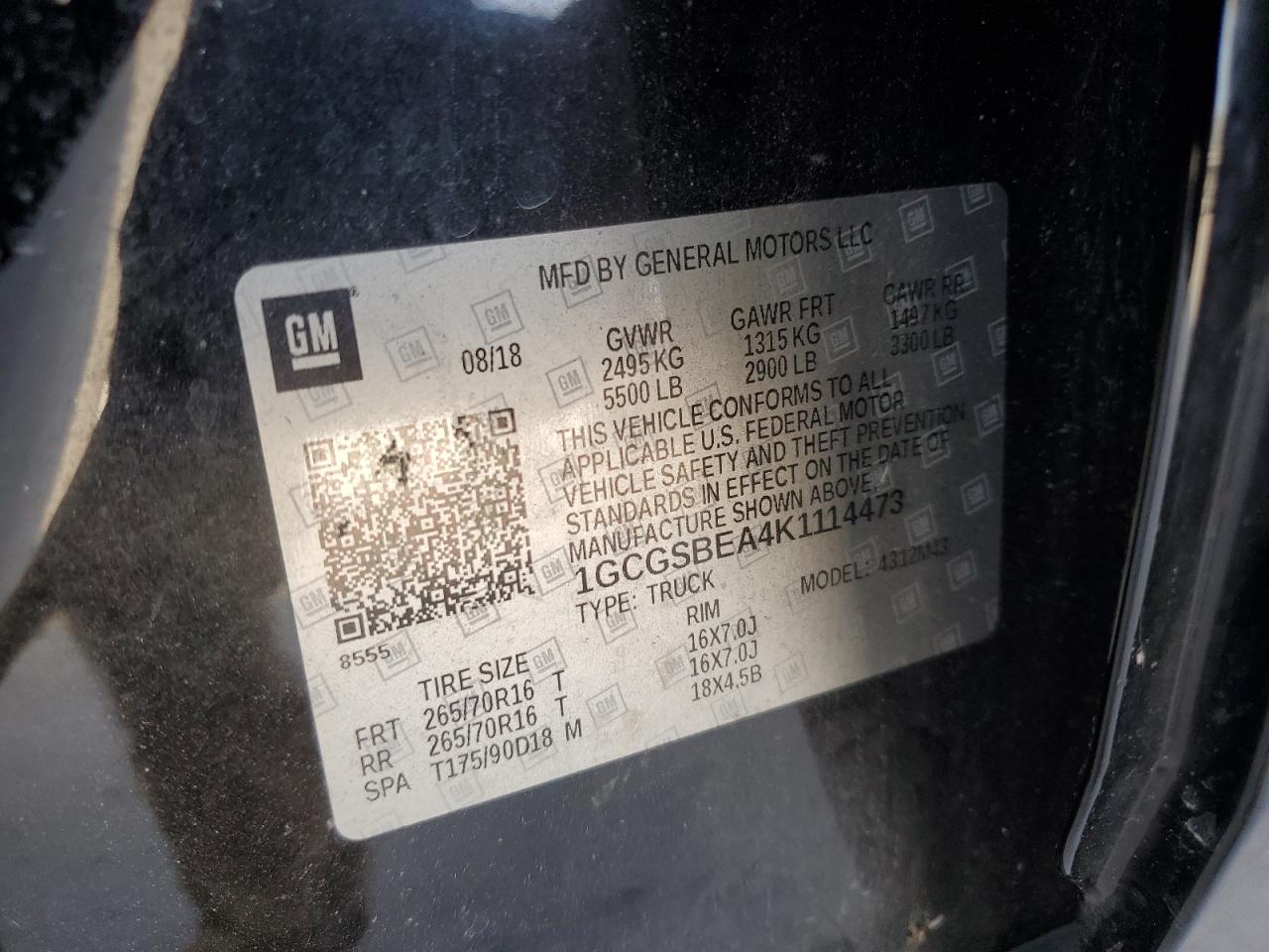 2019 Chevrolet Colorado VIN 1GCGSBEA4K1114473 Copart auction photo, all over damage thumbnail 14