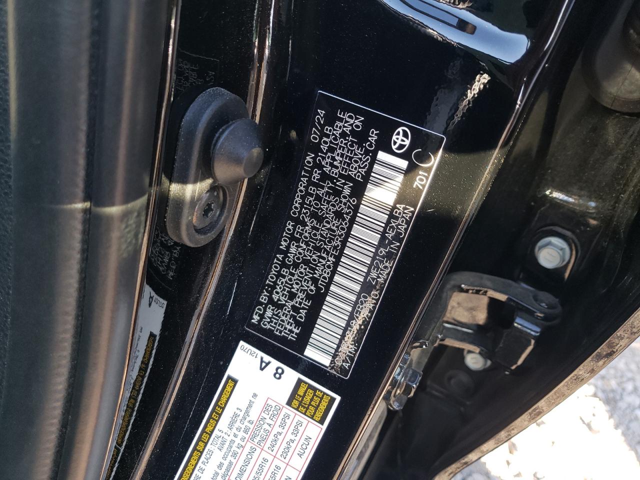 2024 Toyota Corolla VIN JTDBCMFE3R3064376 Copart auction photo, front end damage thumbnail 12