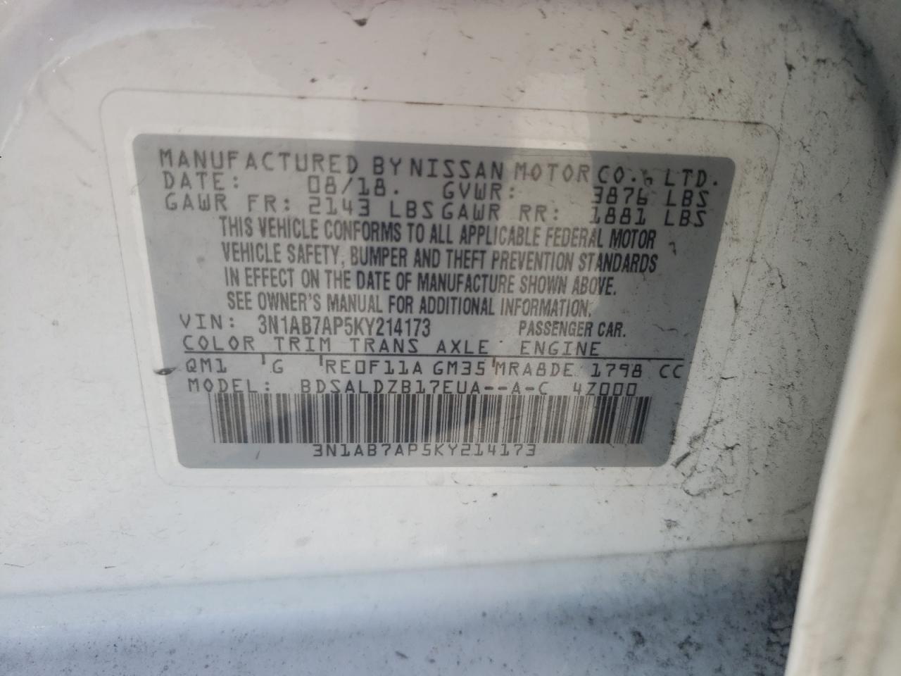 2019 Nissan Sentra VIN 3N1AB7AP5KY214173 Copart auction photo, front end damage thumbnail 12
