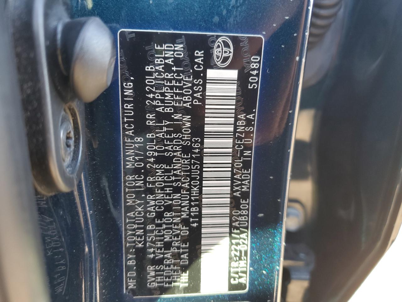 2018 Toyota Camry VIN 4T1B11HK0JU571463 Copart auction photo, front end / minor dent/scratches damage thumbnail 15