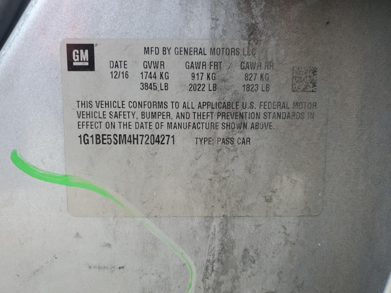 2017 Chevrolet Cruze VIN 1G1BE5SM4H7204271 Copart auction photo, front end damage thumbnail 15