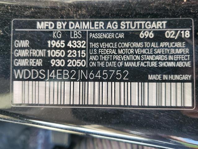 2018 Mercedes-Benz CLA-klasse VIN WDDSJ4EB2JN645752 Copart auction photo, rear end damage thumbnail 11