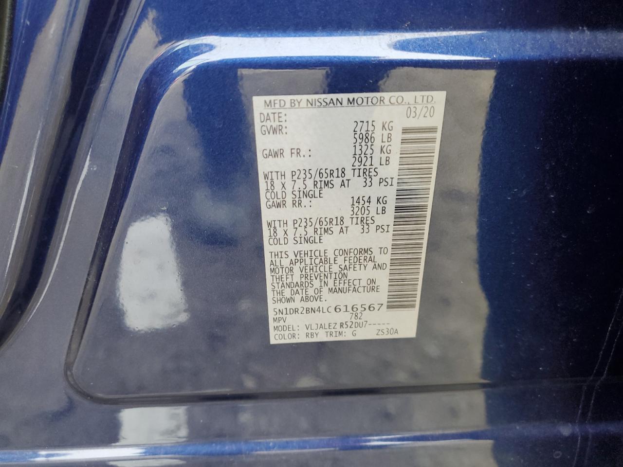 2020 Nissan Pathfinder VIN 5N1DR2BN4LC616567 Copart auction photo, front end / minor dent/scratches damage thumbnail 14
