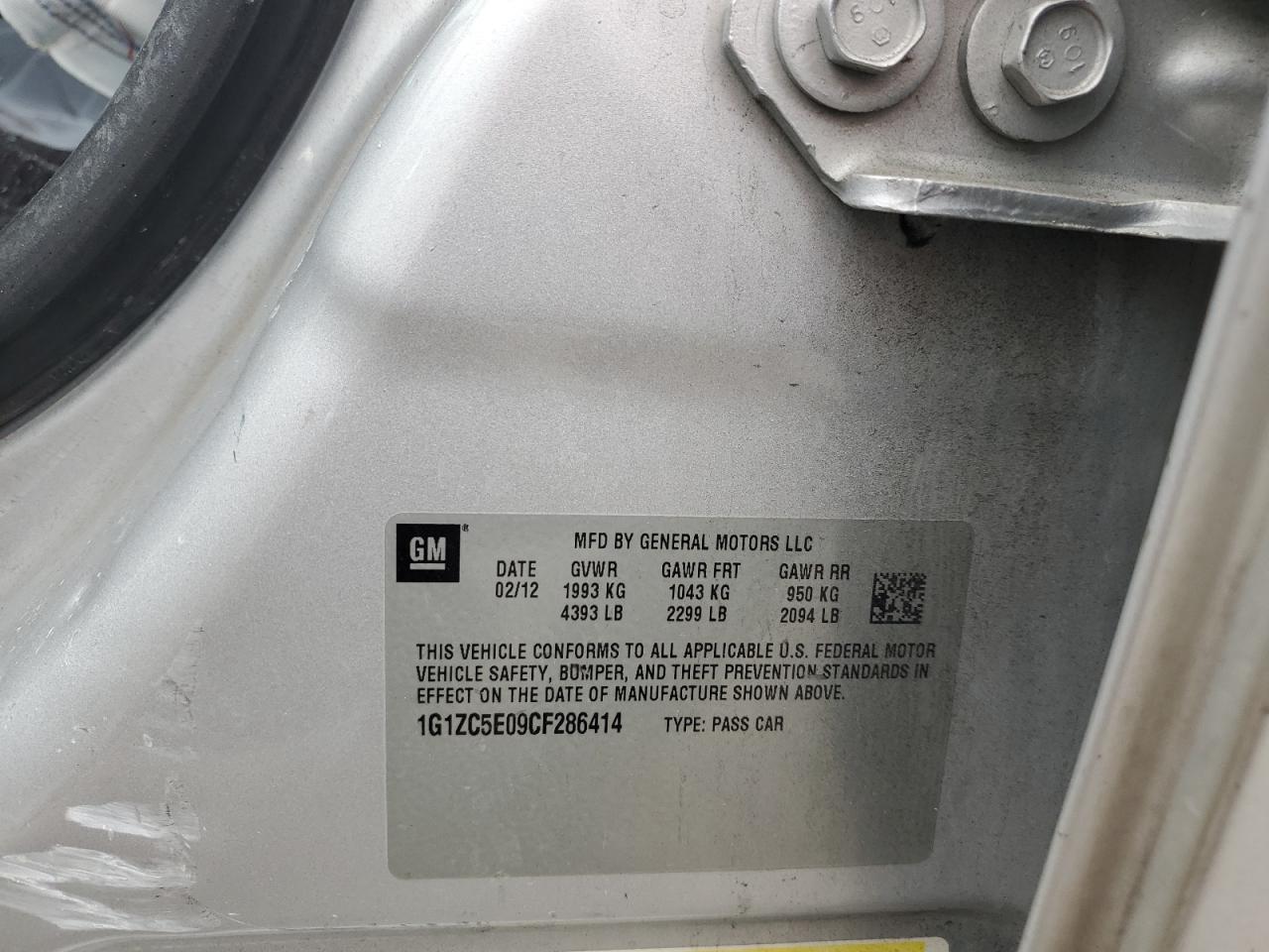 2012 Chevrolet Malibu VIN 1G1ZC5E09CF286414 Copart auction photo, front end / side damage thumbnail 13