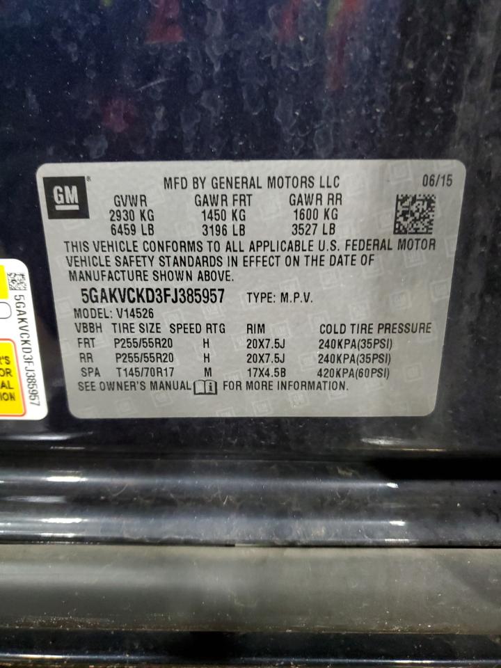 2015 Buick Enclave VIN 5GAKVCKD3FJ385957 Copart auction photo, front end damage thumbnail 15