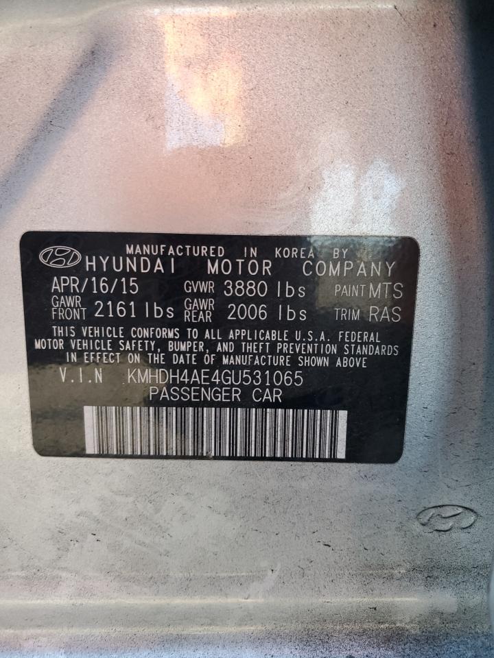 2016 Hyundai Elantra VIN KMHDH4AE4GU531065 Copart auction photo, vandalism / all over damage thumbnail 13