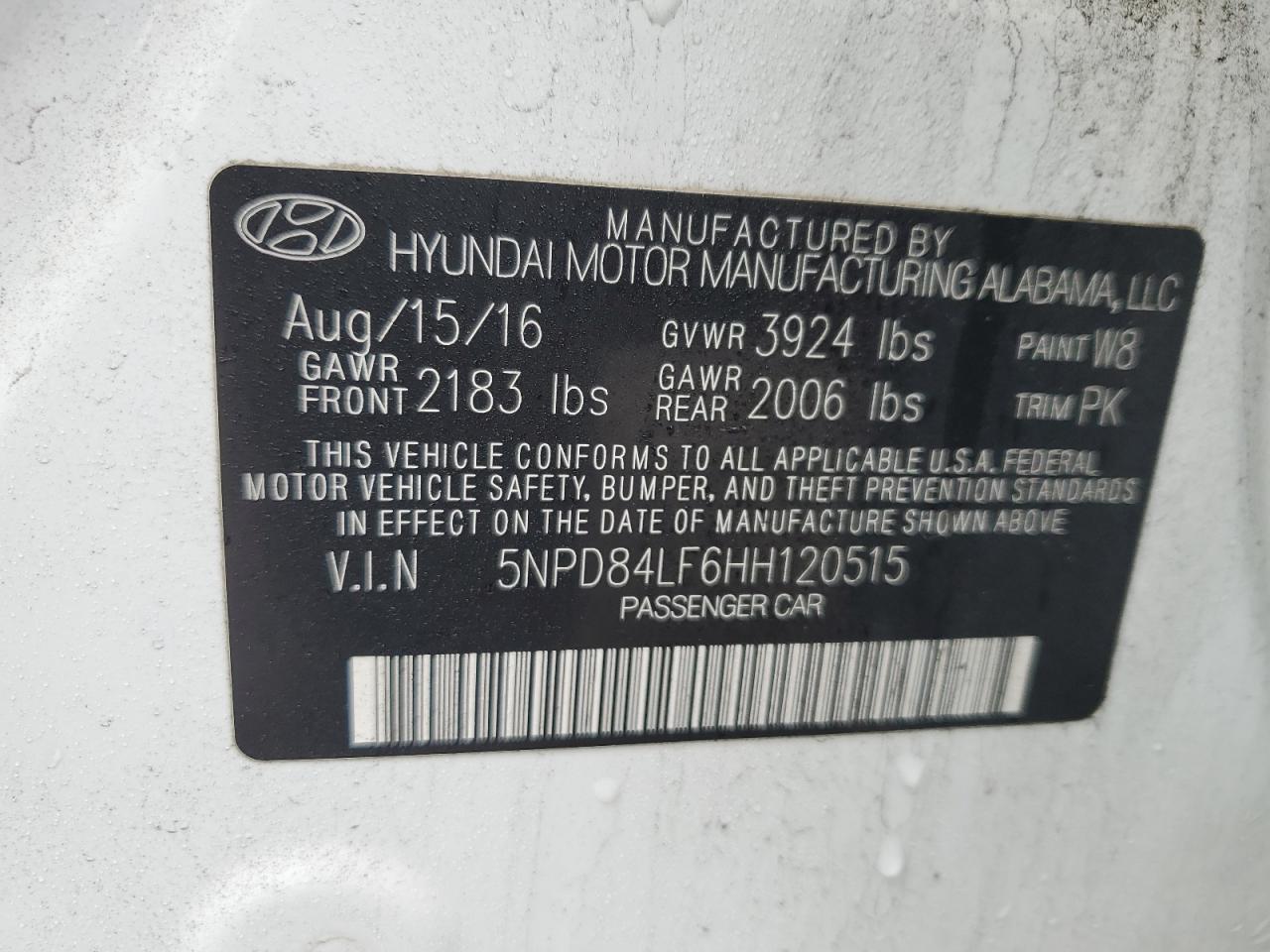 2017 Hyundai Sonata VIN 5NPD84LF6HH120515 Copart auction photo, rear end damage thumbnail 12