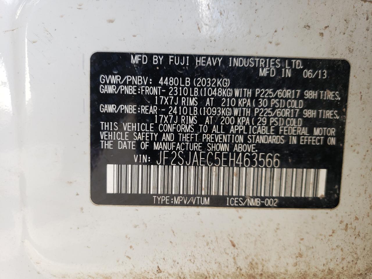 2014 Subaru Forester VIN JF2SJAEC5EH463566 Copart auction photo, rear end / minor dent/scratches damage thumbnail 13