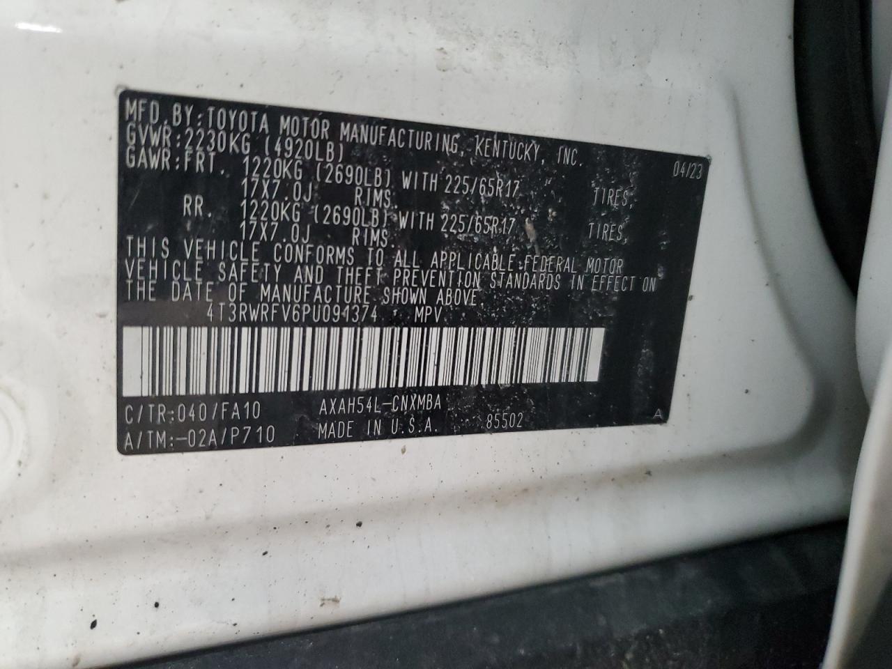 2023 Toyota RAV 4 VIN 4T3RWRFV6PU091374 Copart auction photo, minor dent/scratches damage thumbnail 14
