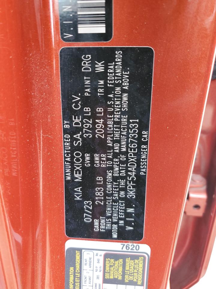 2023 KIA Forte VIN 3KPF54ADXPE673531 Copart auction photo, front end damage thumbnail 12