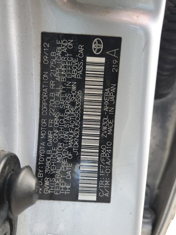 2012 Toyota Prius VIN JTDKN3DU5C5533526 Copart auction photo, front end / side damage thumbnail 12