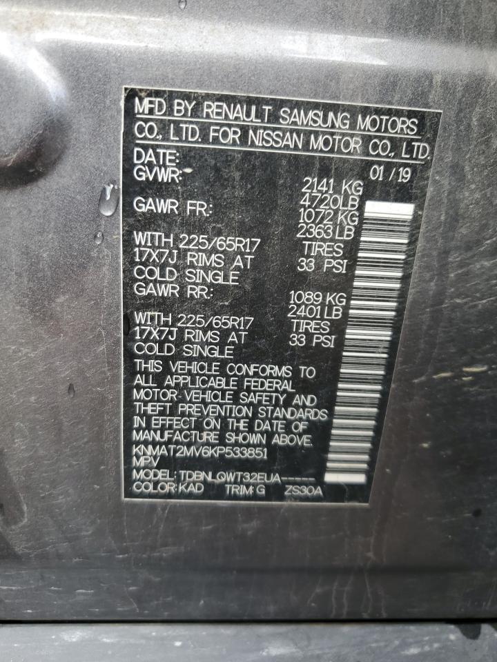 2019 Nissan Rogue VIN KNMAT2MV6KP533851 Copart auction photo, front end damage thumbnail 13