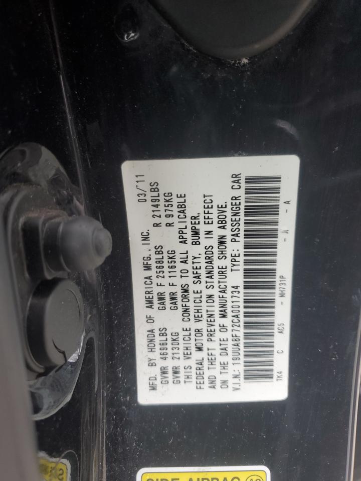 2012 Acura TL VIN 19UUA8F72CA001734 Copart auction photo, rear end damage thumbnail 12