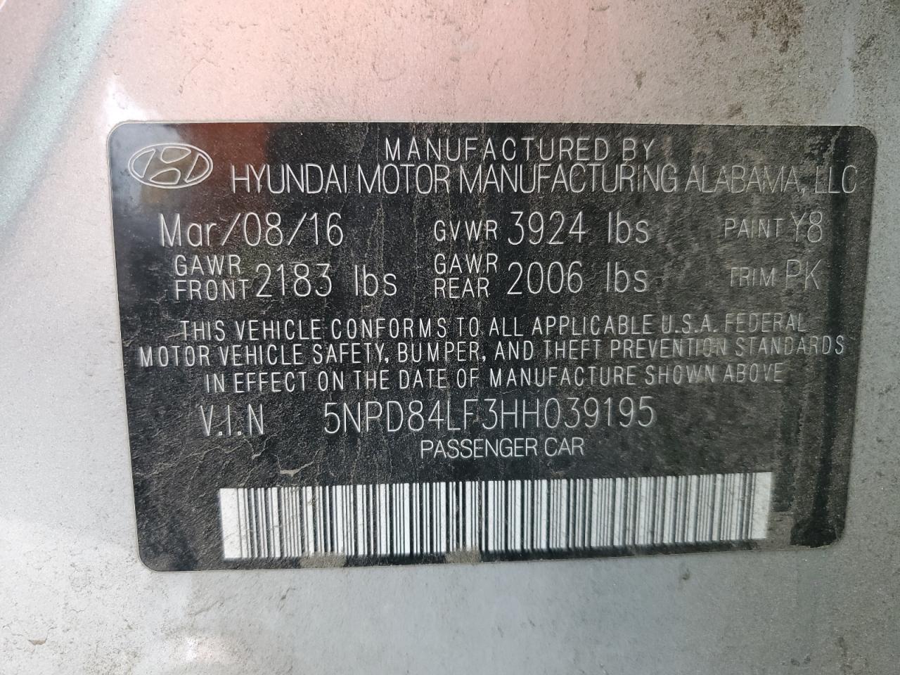 2017 Hyundai Elantra VIN 5NPD84LF3HH039195 Copart auction photo, front end damage thumbnail 15