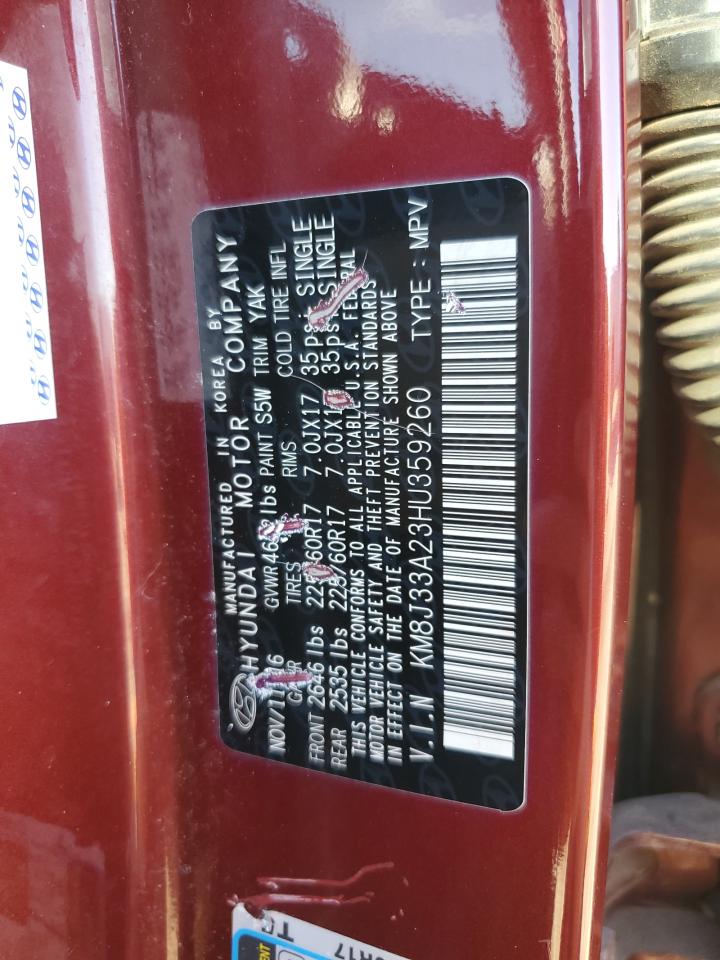 2017 Hyundai Tucson VIN KM8J33A23HU359260 Copart auction photo, undercarriage / vandalism damage thumbnail 14