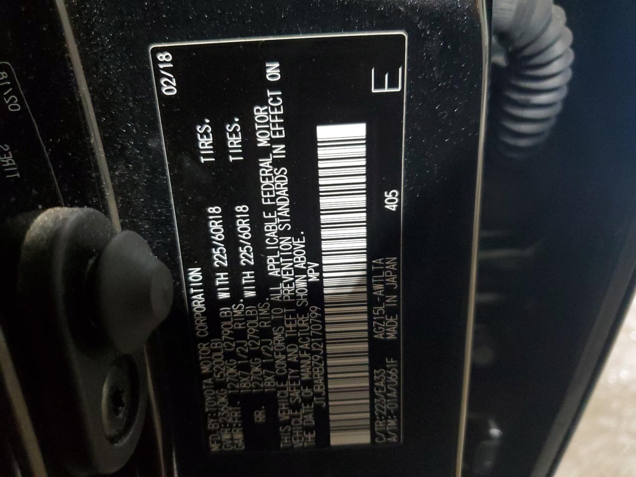 2018 Lexus NX VIN JTJBARBZ9J2170799 Copart auction photo, front end damage thumbnail 12