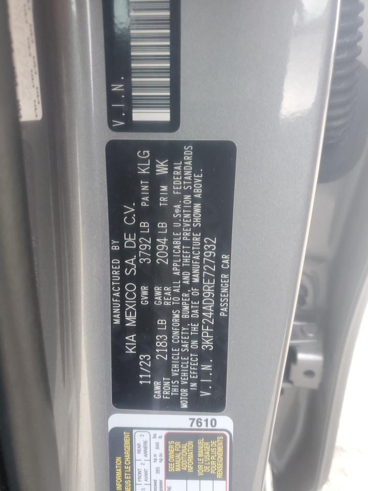 2024 KIA Forte VIN 3KPF24AD9RE727932 Copart auction photo, front end / minor dent/scratches damage thumbnail 12