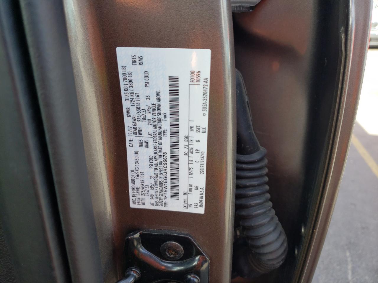 2018 Ford F-150 VIN 1FTEW1EG6JKC96678 Copart auction photo, front end / side damage thumbnail 13