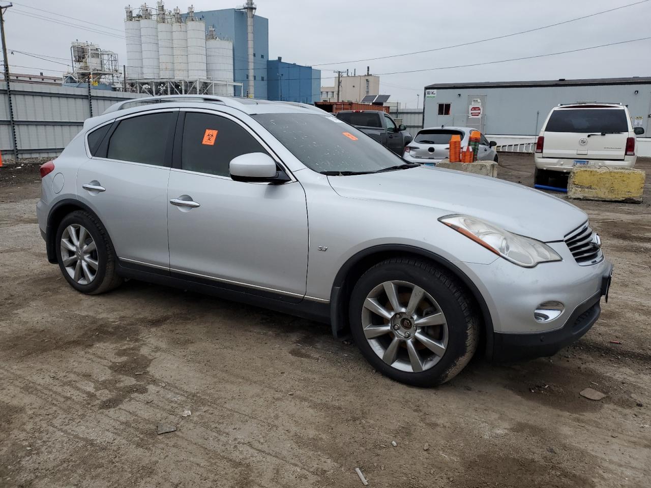 2014 Infiniti QX50 VIN JN1BJ0HR4EM191577 Copart auction photo, burn / side damage thumbnail 4