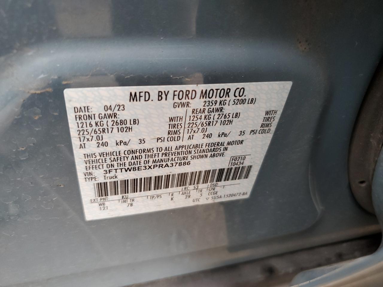 2023 Ford Maverick VIN 3FTTW8E3XPRA37886 Copart auction photo, front end damage thumbnail 12