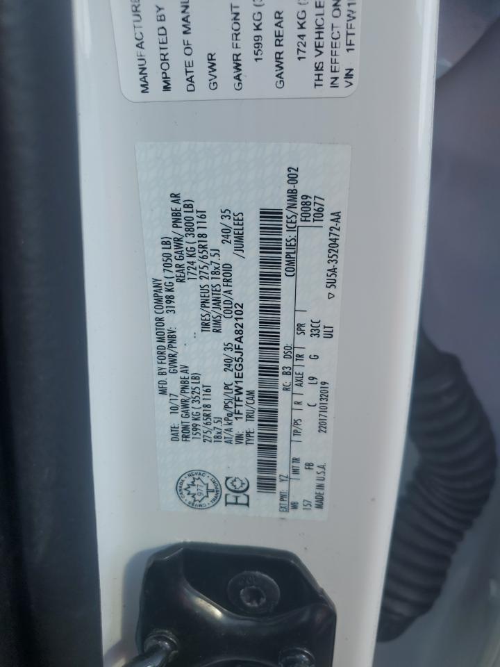 2018 Ford F-150 VIN 1FTFW1EG5JFA82102 Copart auction photo, water/flood damage thumbnail 13
