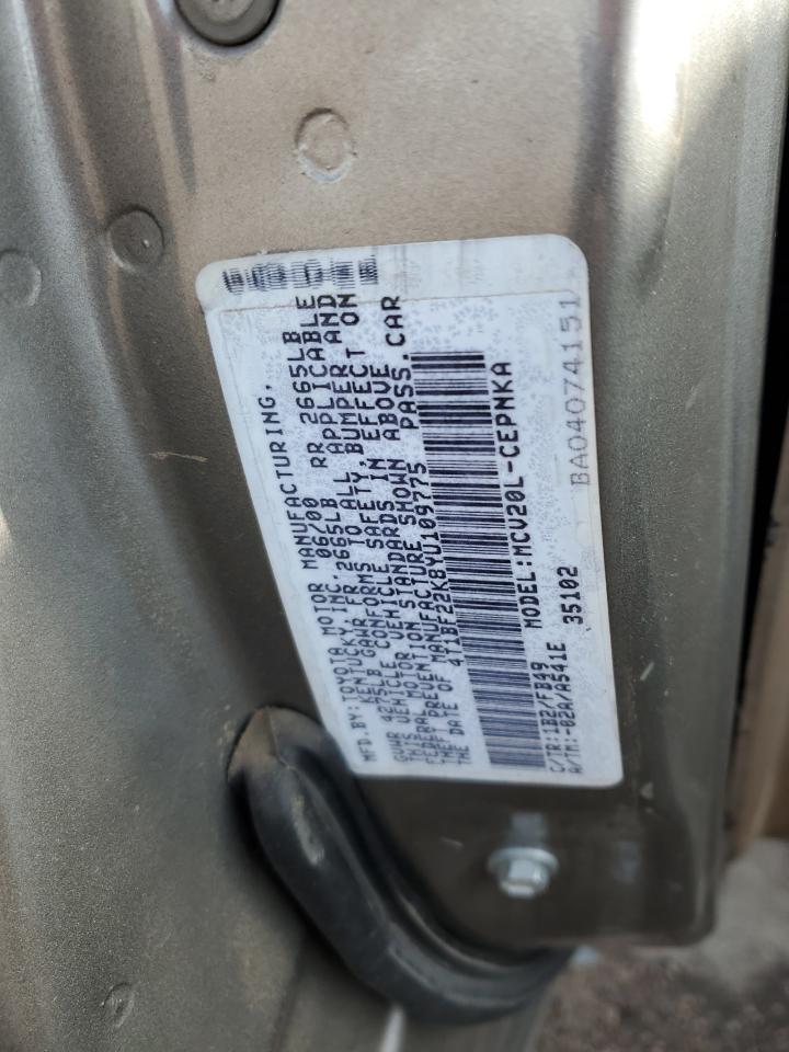2000 Toyota Camry VIN 4T1BF22K8YU109775 Copart auction photo, front end / side damage thumbnail 12