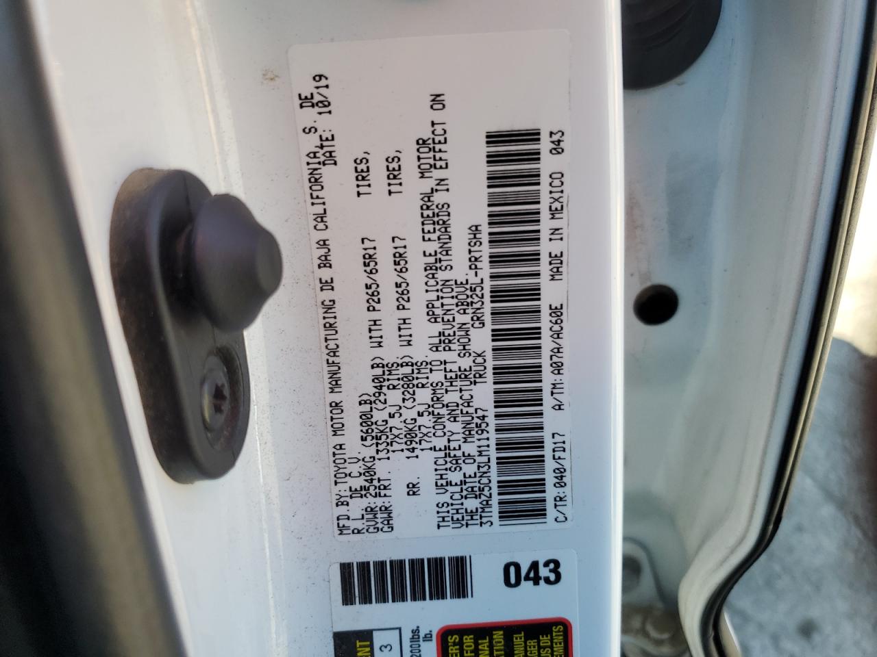 2020 Toyota Tacoma VIN 3TMAZ5CN3LM119547 Copart auction photo, front end damage thumbnail 14