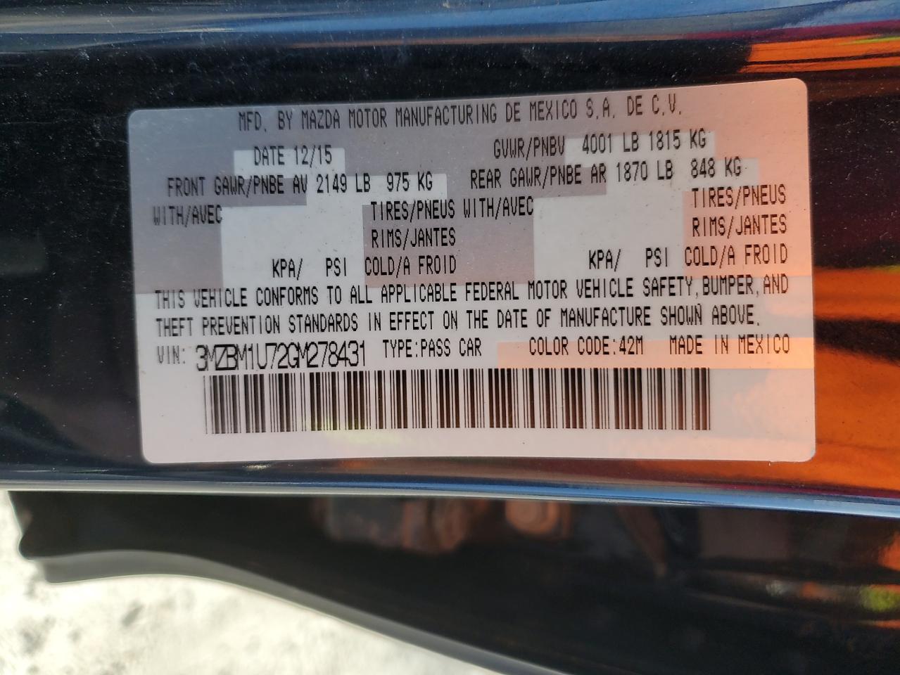 2016 Mazda 3 VIN 3MZBM1U72GM278431 Copart auction photo, front end / mechanical damage thumbnail 14