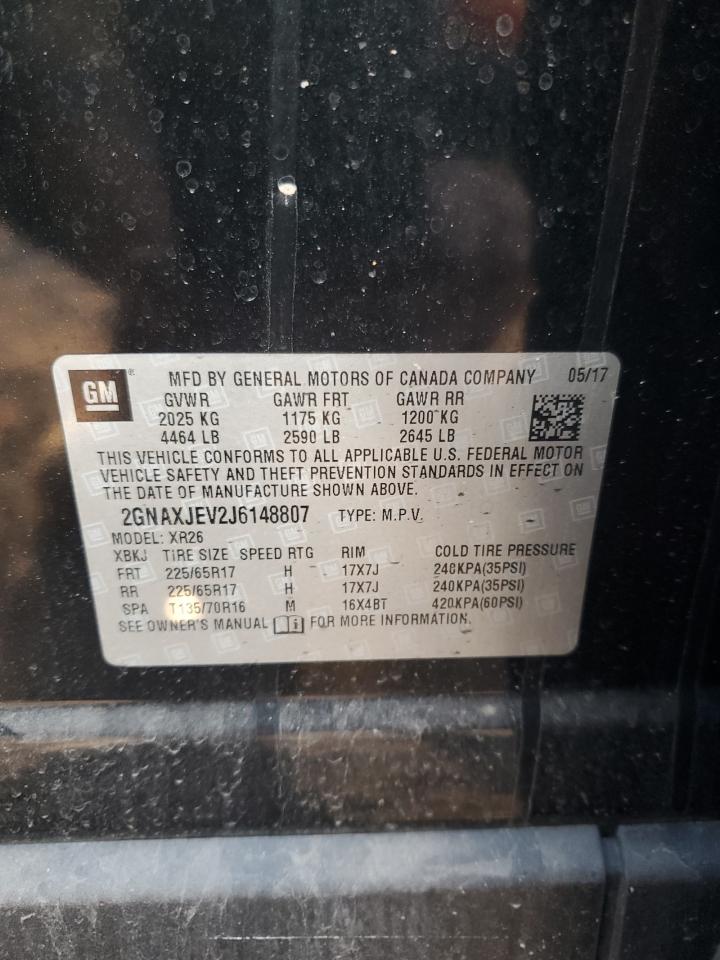 2018 Chevrolet Equinox VIN 2GNAXJEV2J6148807 Copart auction photo, all over damage thumbnail 16