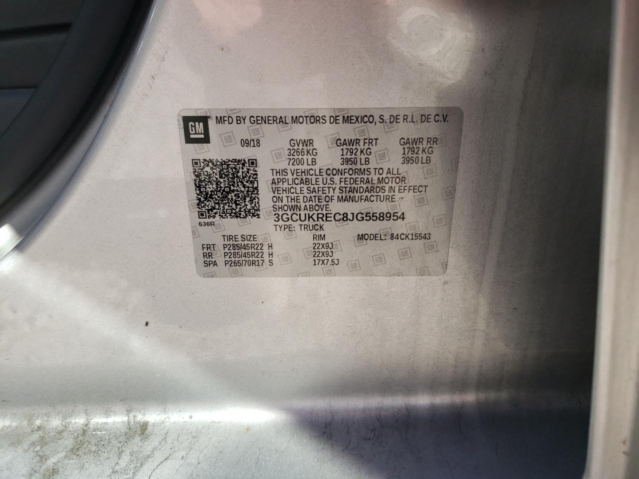 2018 Chevrolet Silverado VIN 3GCUKREC8JG558954 Copart auction photo, rear end damage thumbnail 12
