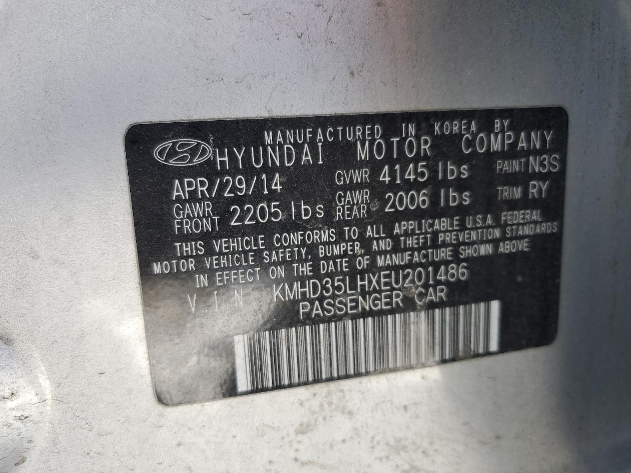 2014 Hyundai Elantra VIN KMHD35LHXEU201486 Copart auction photo, vandalism / hail damage thumbnail 12